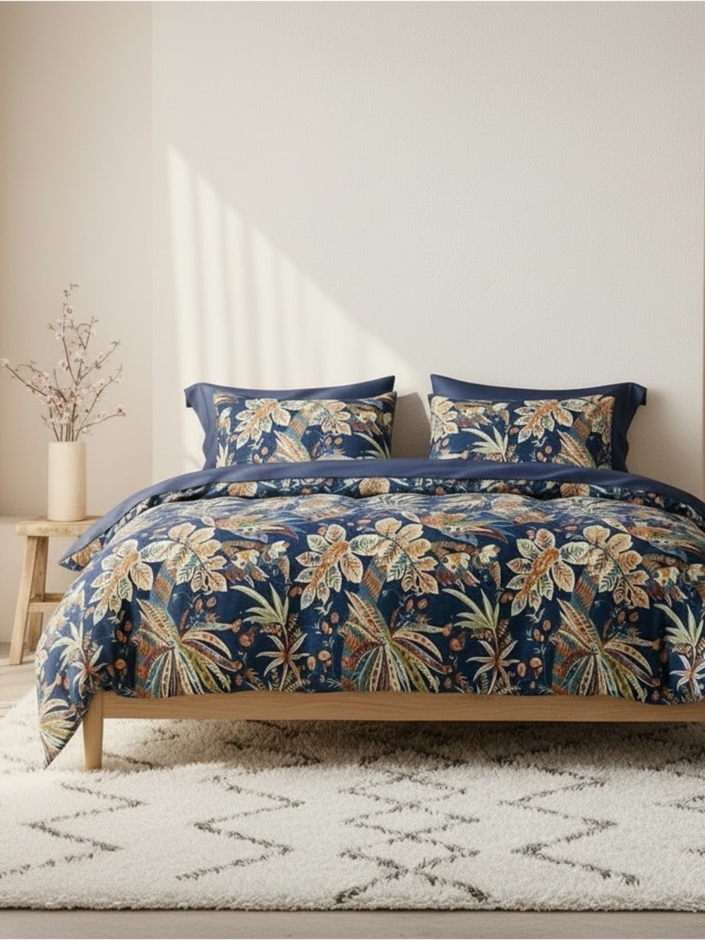 NEW Anthro Blue Floral Egyptian Cotton Boho Queen / King Bedding Duvet Sham Set